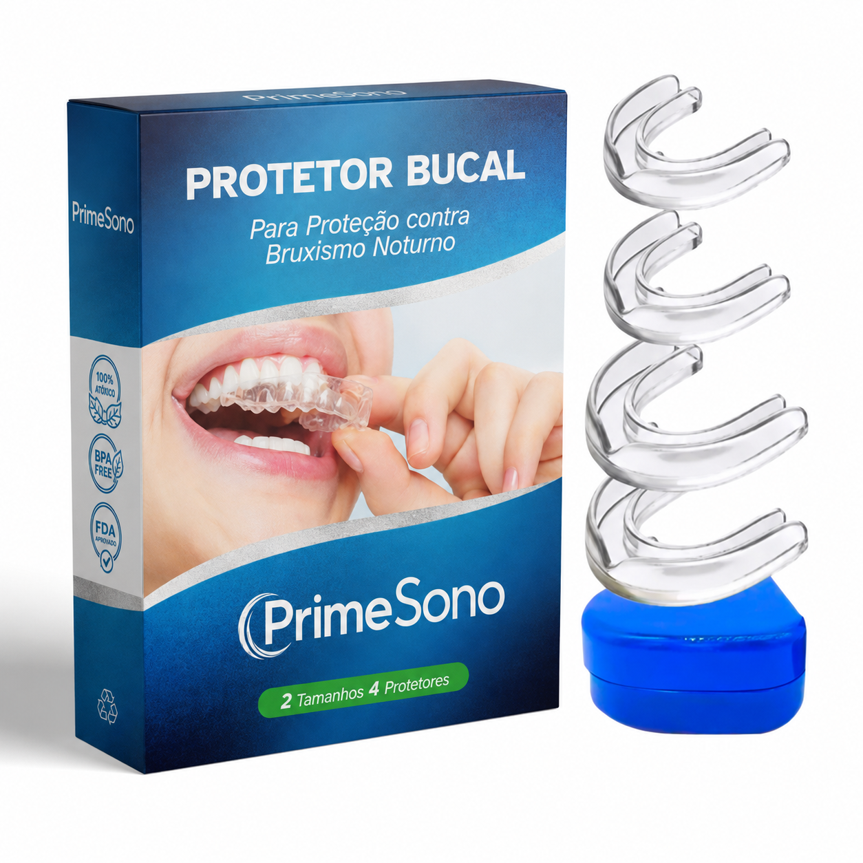 Protetor Bucal Anti-Ronco e Bruxismo 4 em 1 – PrimeSono QuadKit 4 Peças